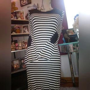 Black and white striped baseball dress with elbow patches. SIZE Large